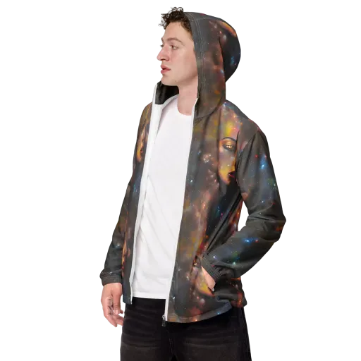 Gilded Galaxies on a Men's Windbreaker
