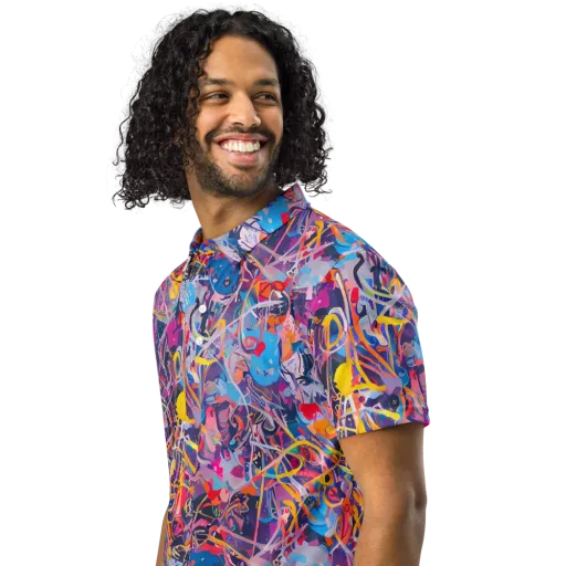 Vibrant Fusion on a Men's Slim Fit Polo Shirt