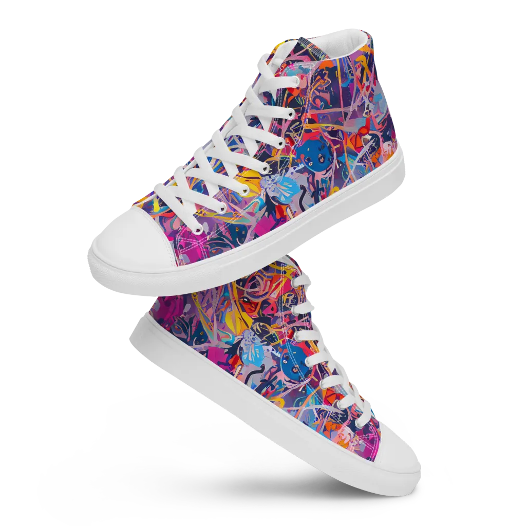 Vibrant Fusion on Men's High Top Canvas Shoes — Front