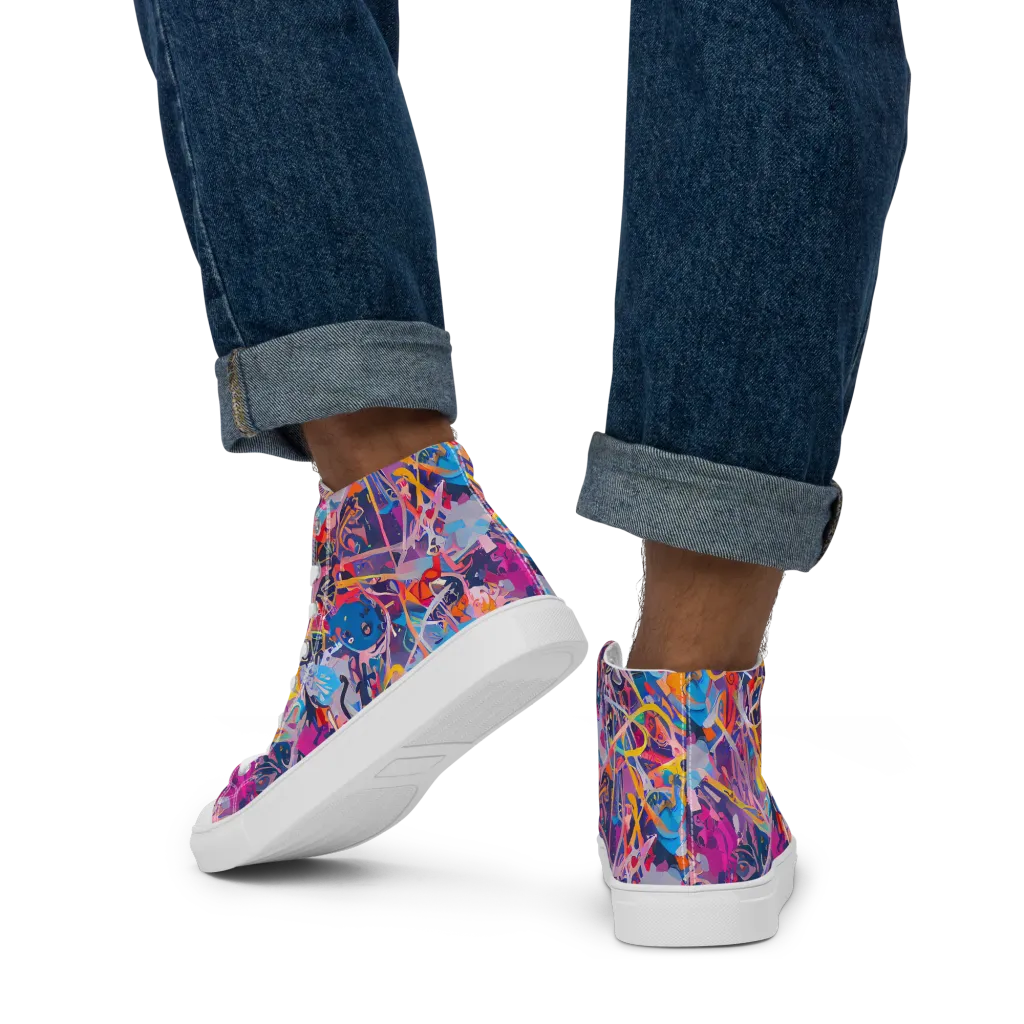 Vibrant Fusion on Men's High Top Canvas Shoes — Back