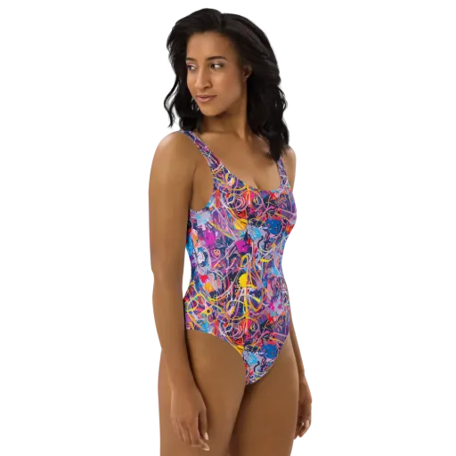 Vibrant Fusion on a One-Piece Swimsuit