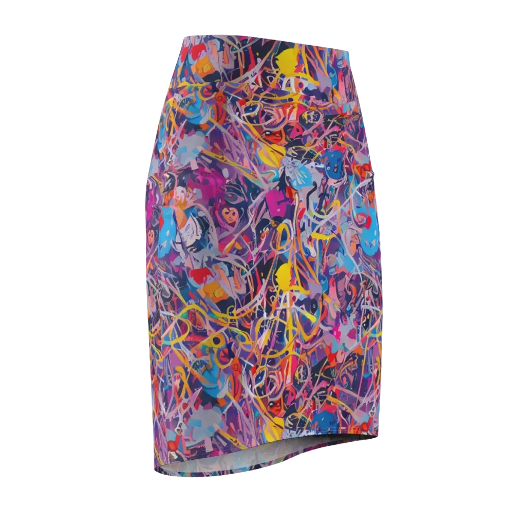Vibrant Fusion on Pencil Skirt — Front Side