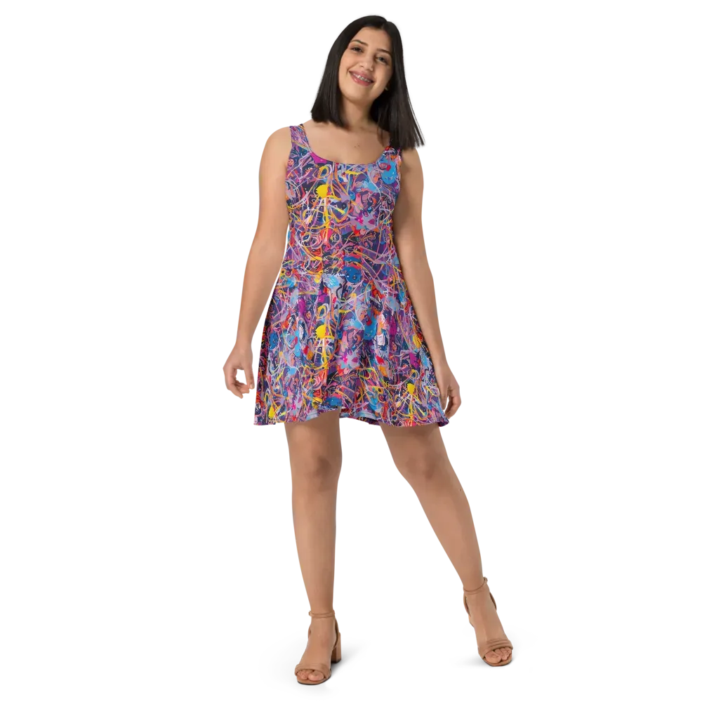 Vibrant Fusion on Skater Dress — Front