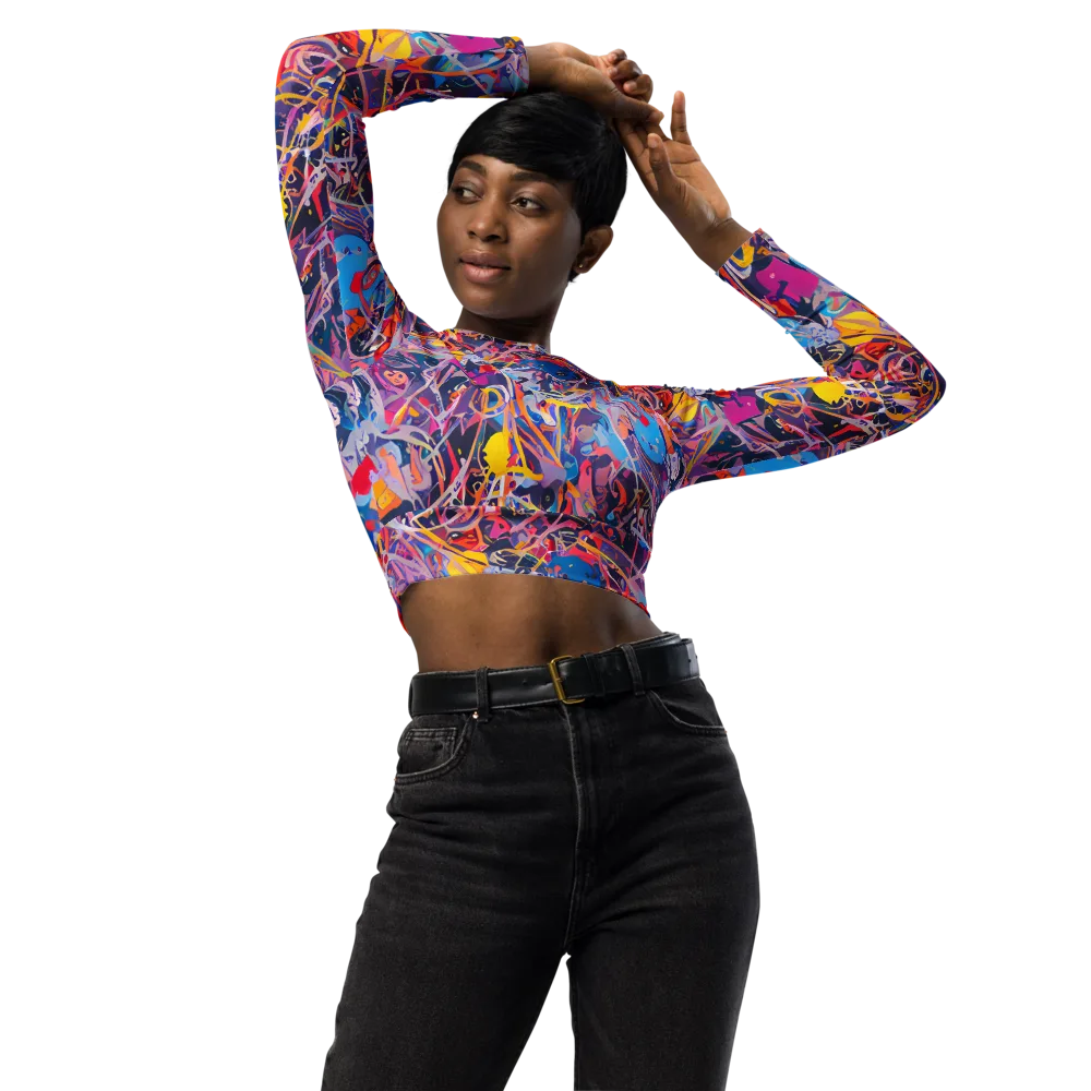 Vibrant Fusion on Long Sleeve Crop Top — Front
