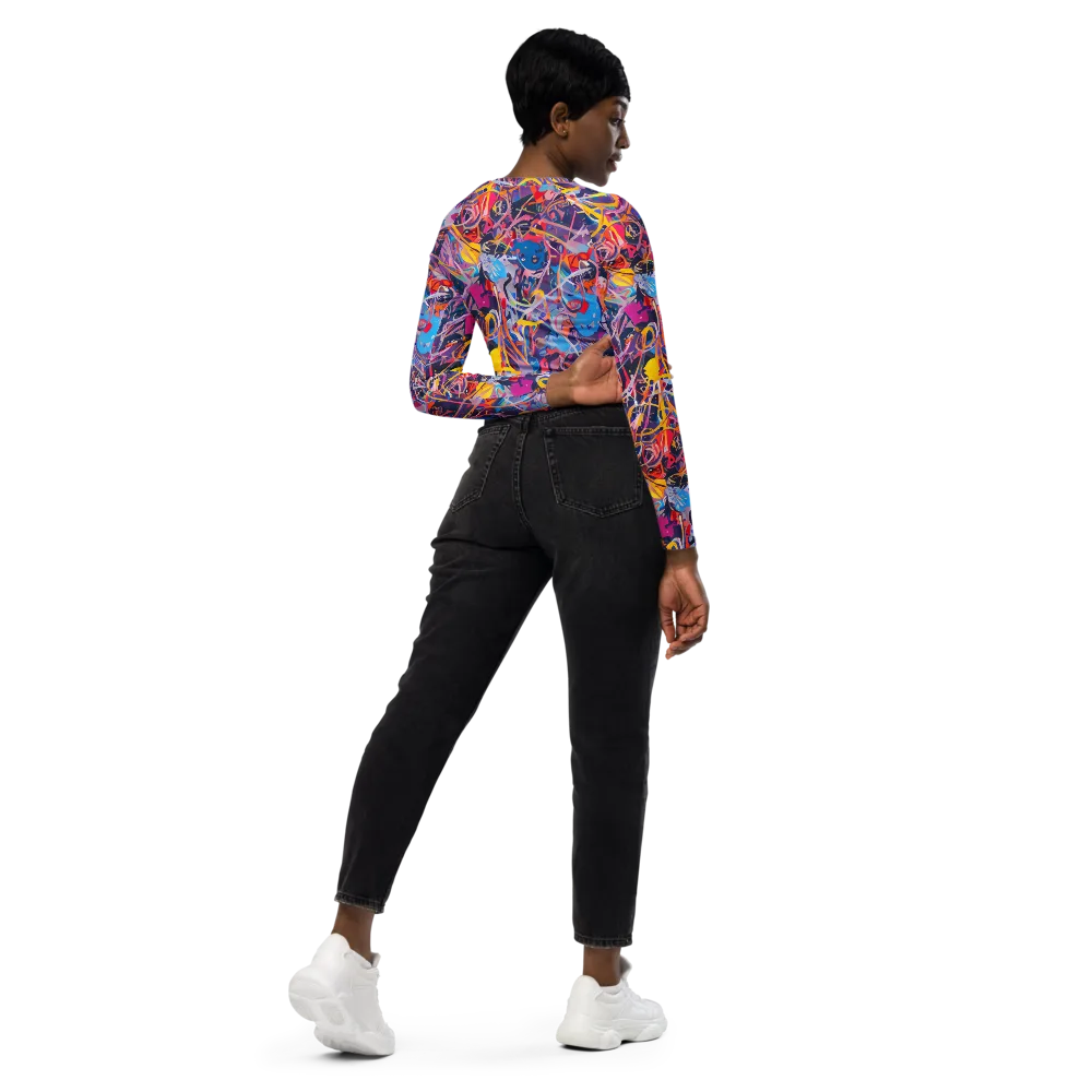 Vibrant Fusion on Long Sleeve Crop Top — Right Back