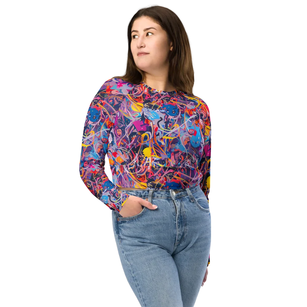 Vibrant Fusion on Long Sleeve Crop Top — Front