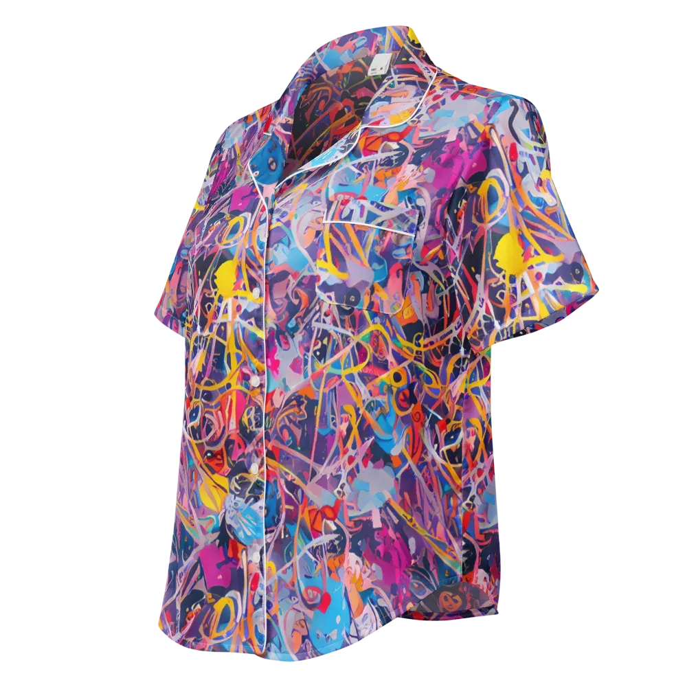 Vibrant Fusion on Women's Short Sleeve Pajama Top — Left Front