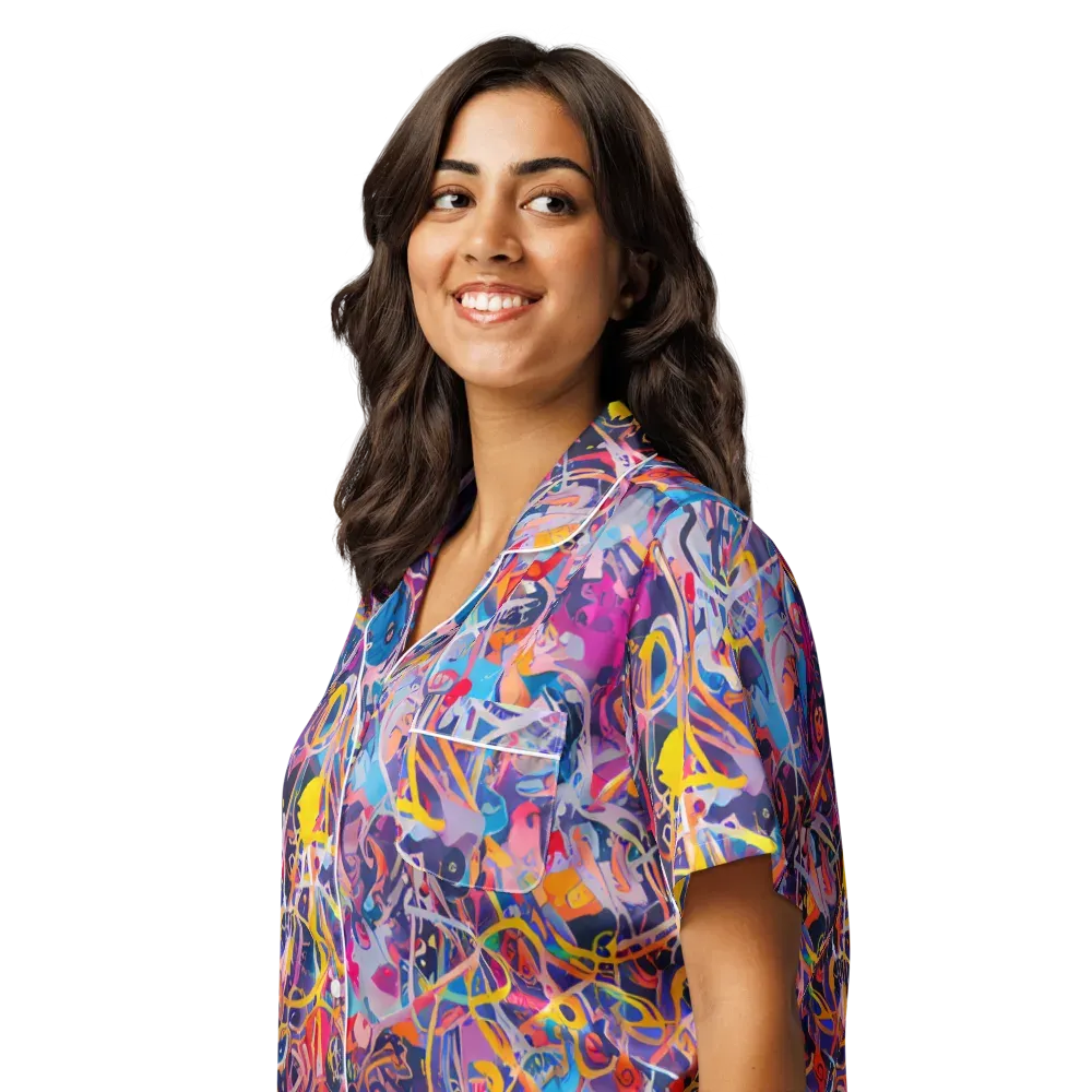 Vibrant Fusion on Women's Short Sleeve Pajama Top — Left Front