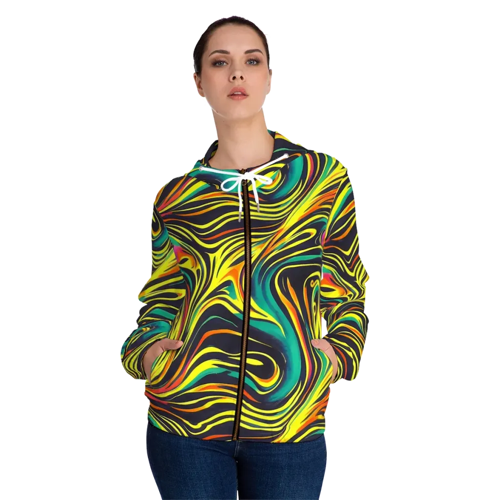 Cyborg Whirl on Women's Full-Zip Hoodie — Front On Person