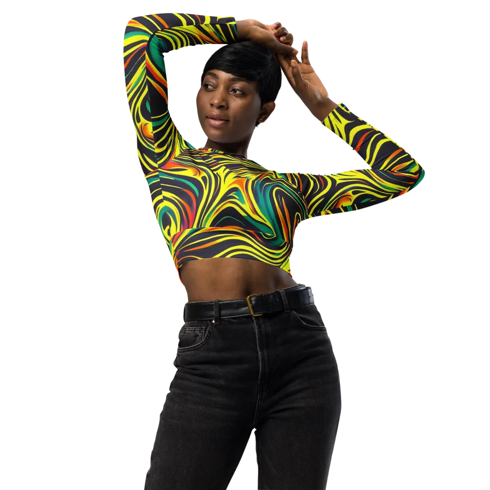 Cyborg Whirl on Long Sleeve Crop Top — Front