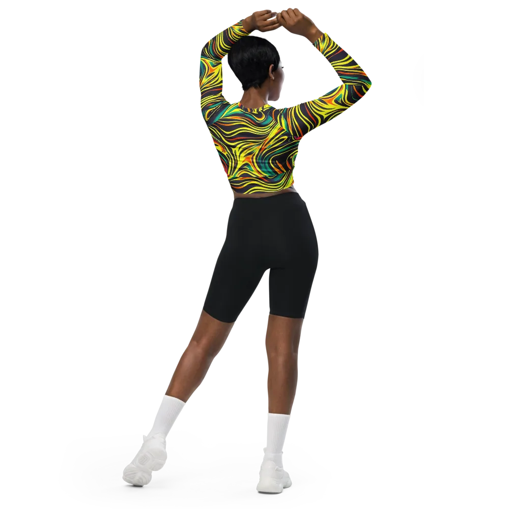 Cyborg Whirl on Long Sleeve Crop Top — Back