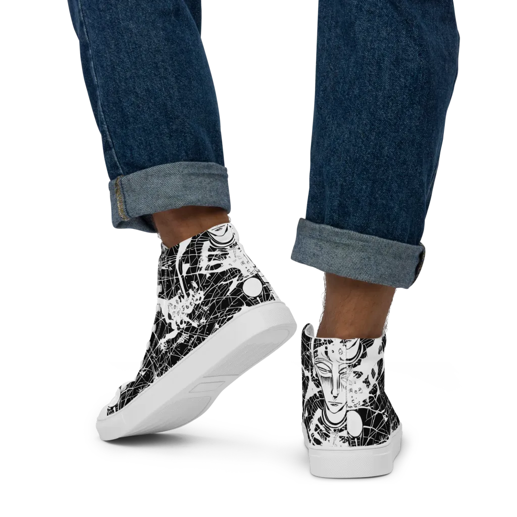 Stormy Serenity on Men's High Top Canvas Shoes — Back