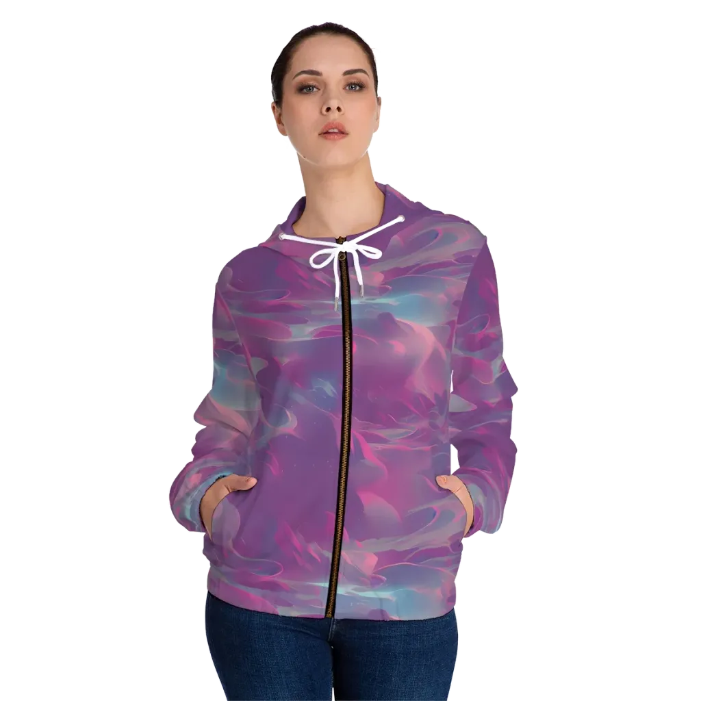 Dreamscape Swirl on Women's Full-Zip Hoodie — Front On Person