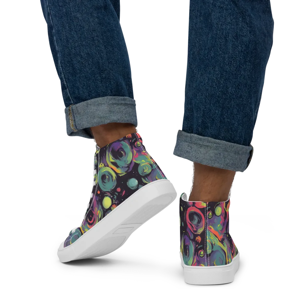 Psychedelic Drift on Men's High Top Canvas Shoes — Back