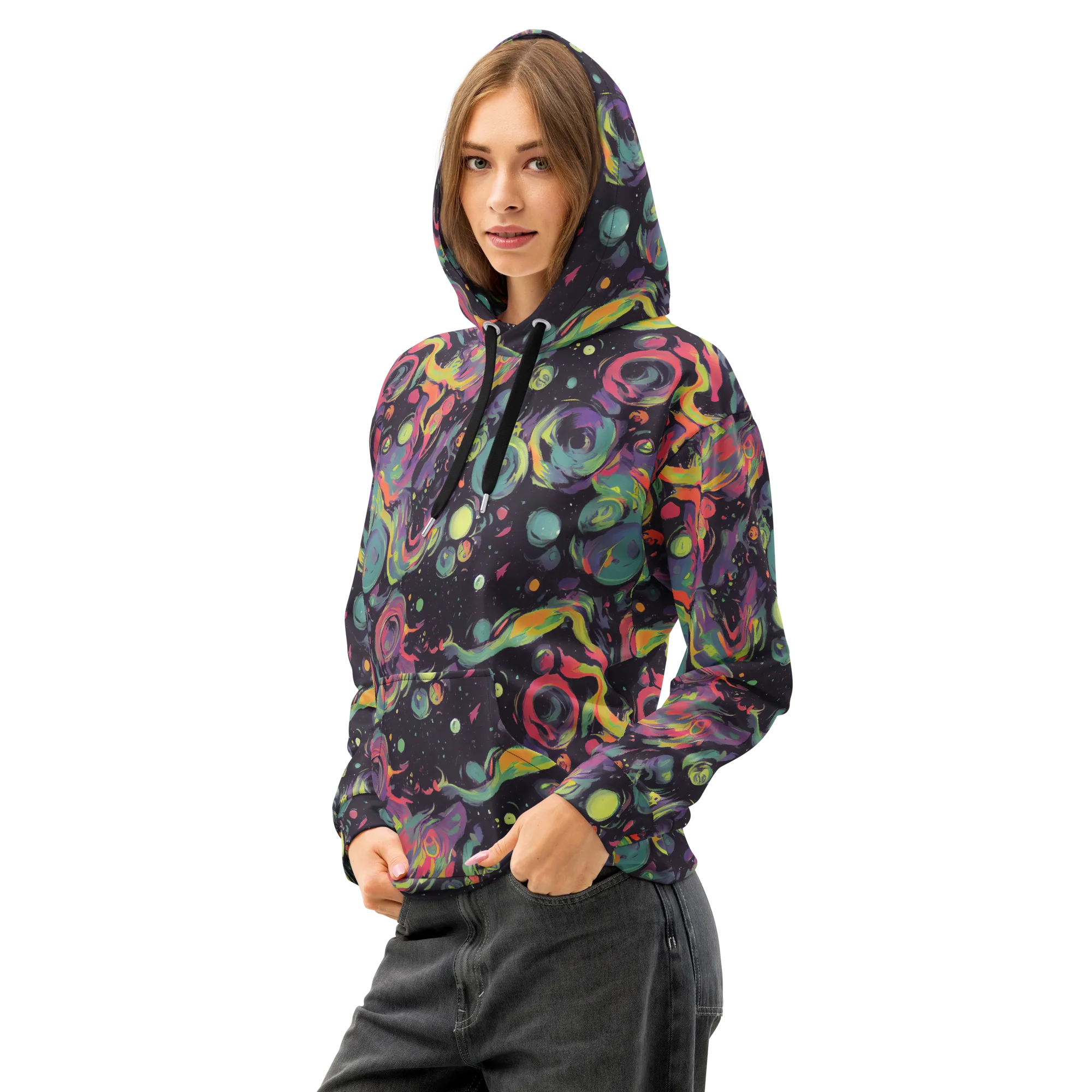 Psychedelic Drift on Cotton Hoodie — Left Front