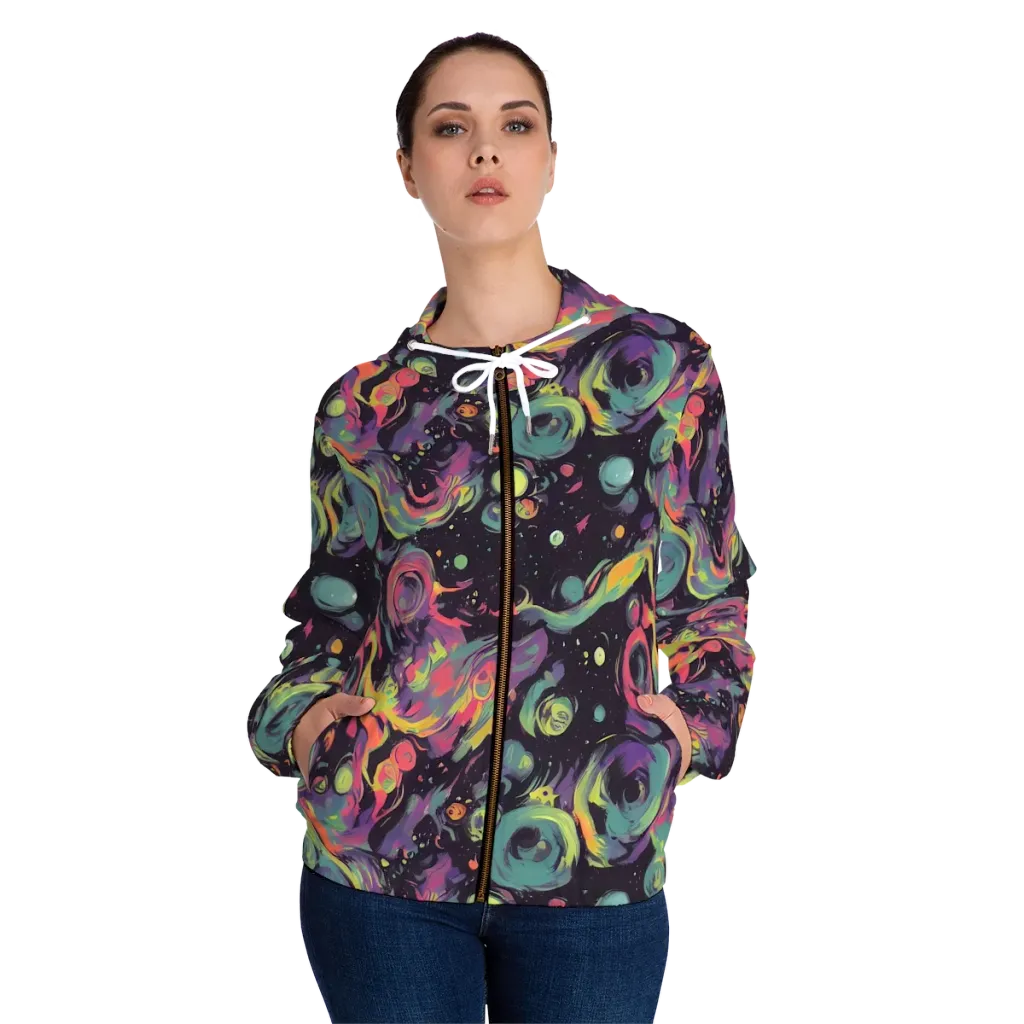 Psychedelic Drift on Women's Full-Zip Hoodie — Front On Person