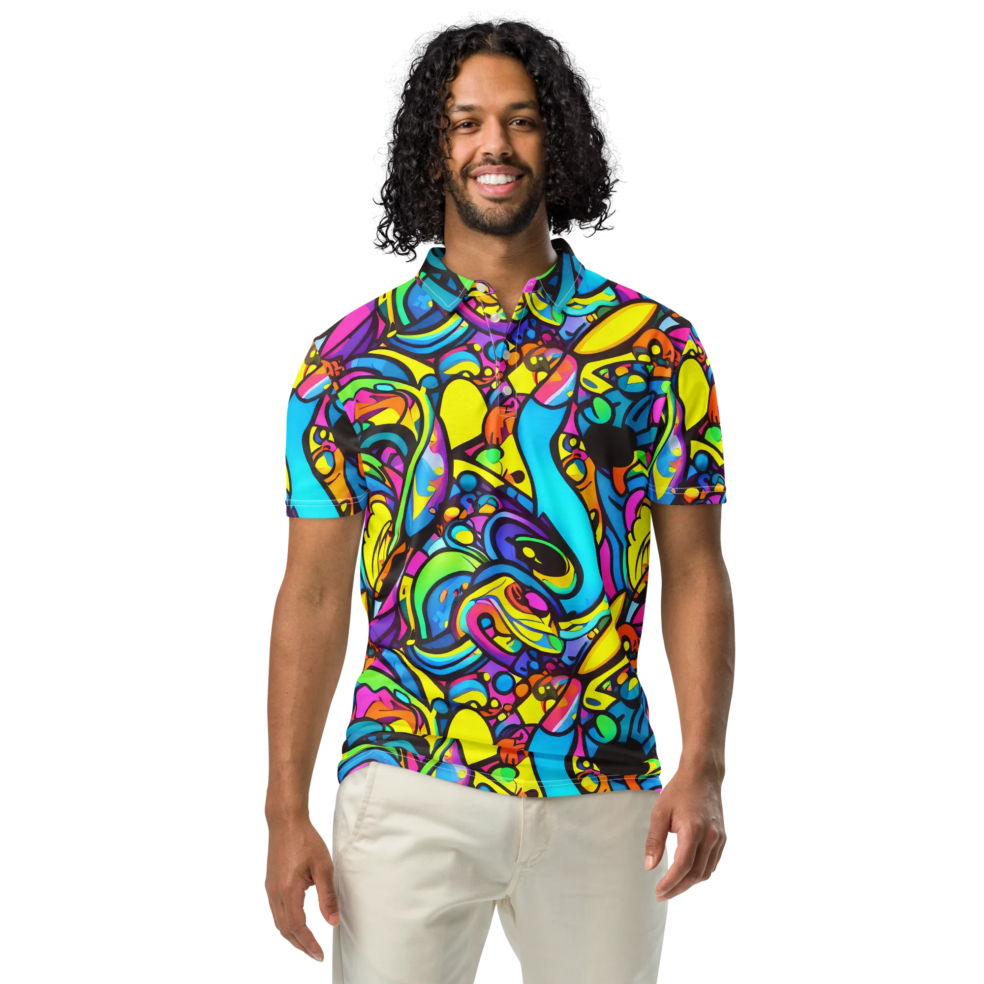 Kaleidoscopic Flow on Men's Slim Fit Polo Shirt — Front