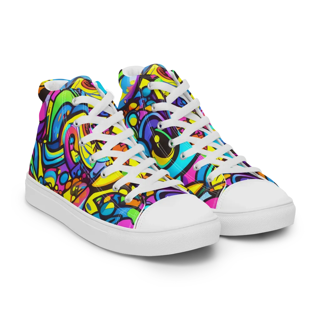 Kaleidoscopic Flow on Men's High Top Canvas Shoes — Right Front