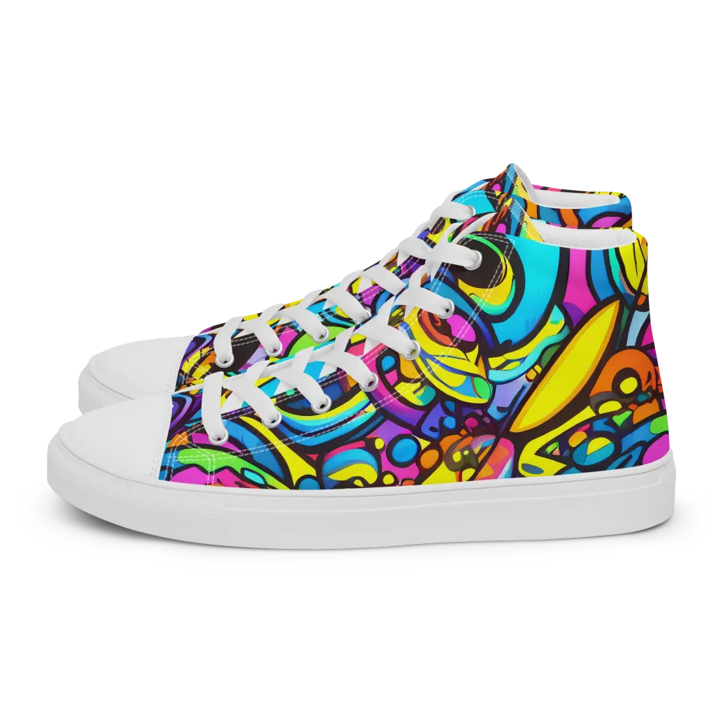 Kaleidoscopic Flow on Men's High Top Canvas Shoes — Left