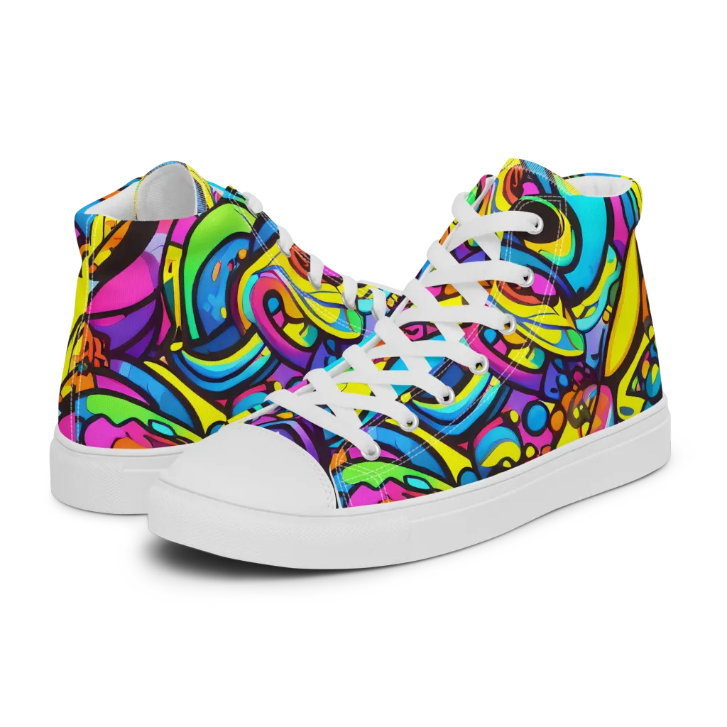 Kaleidoscopic Flow on Men's High Top Canvas Shoes — Left