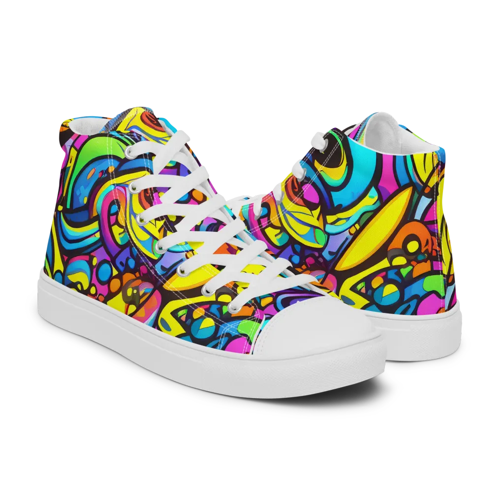 Kaleidoscopic Flow on Men's High Top Canvas Shoes — Right