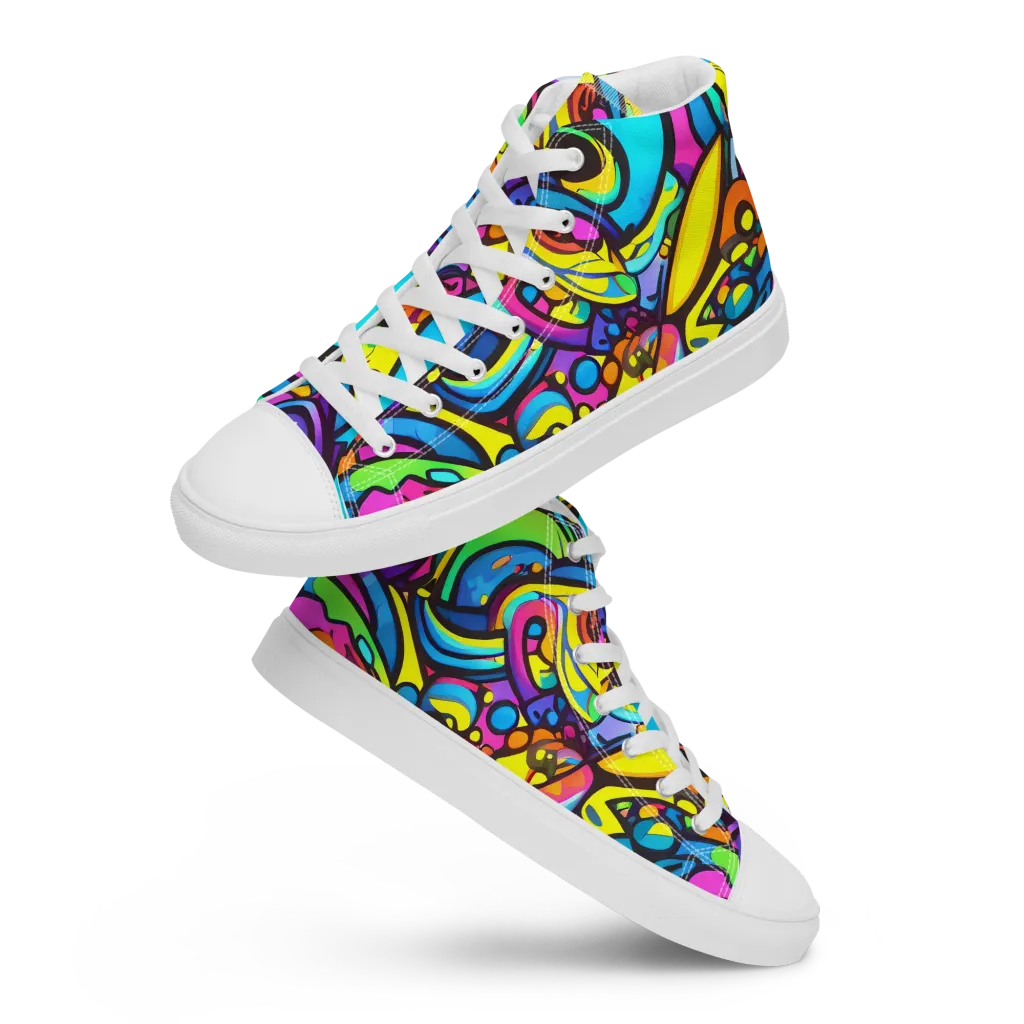 Kaleidoscopic Flow on Men's High Top Canvas Shoes — Front