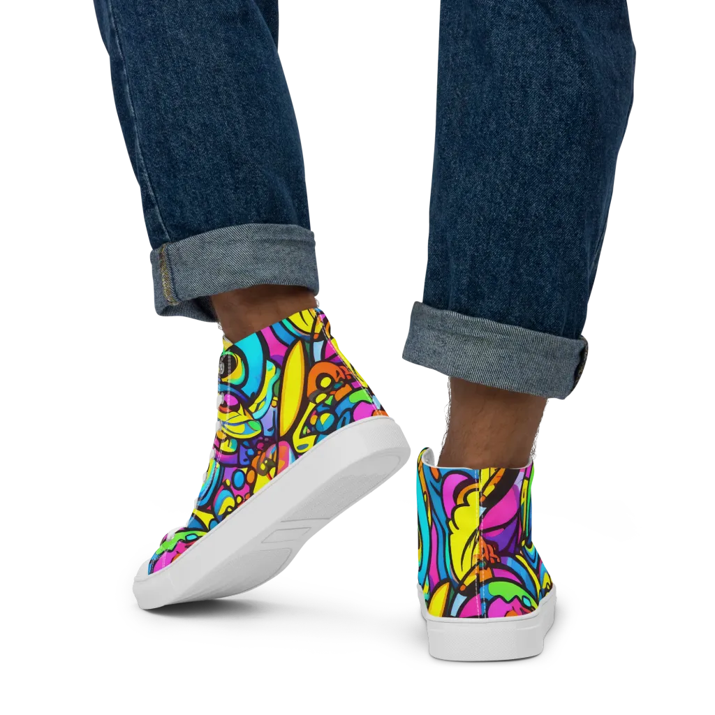 Kaleidoscopic Flow on Men's High Top Canvas Shoes — Back
