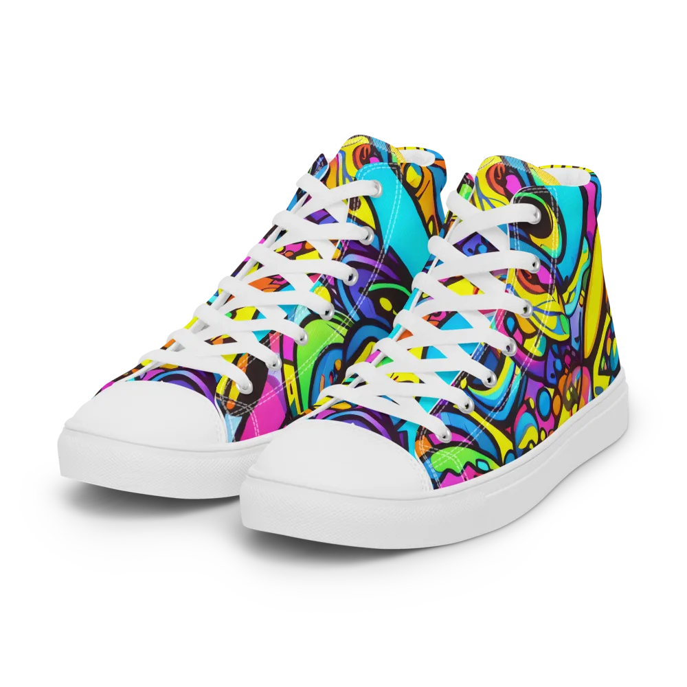 Kaleidoscopic Flow on Women's High Top Canvas Shoes — Left Front