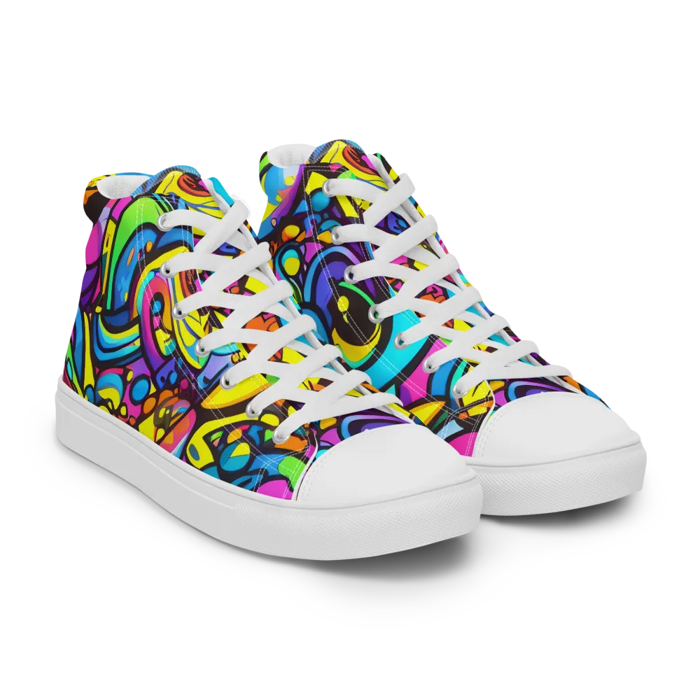 Kaleidoscopic Flow on Women's High Top Canvas Shoes — Right Front