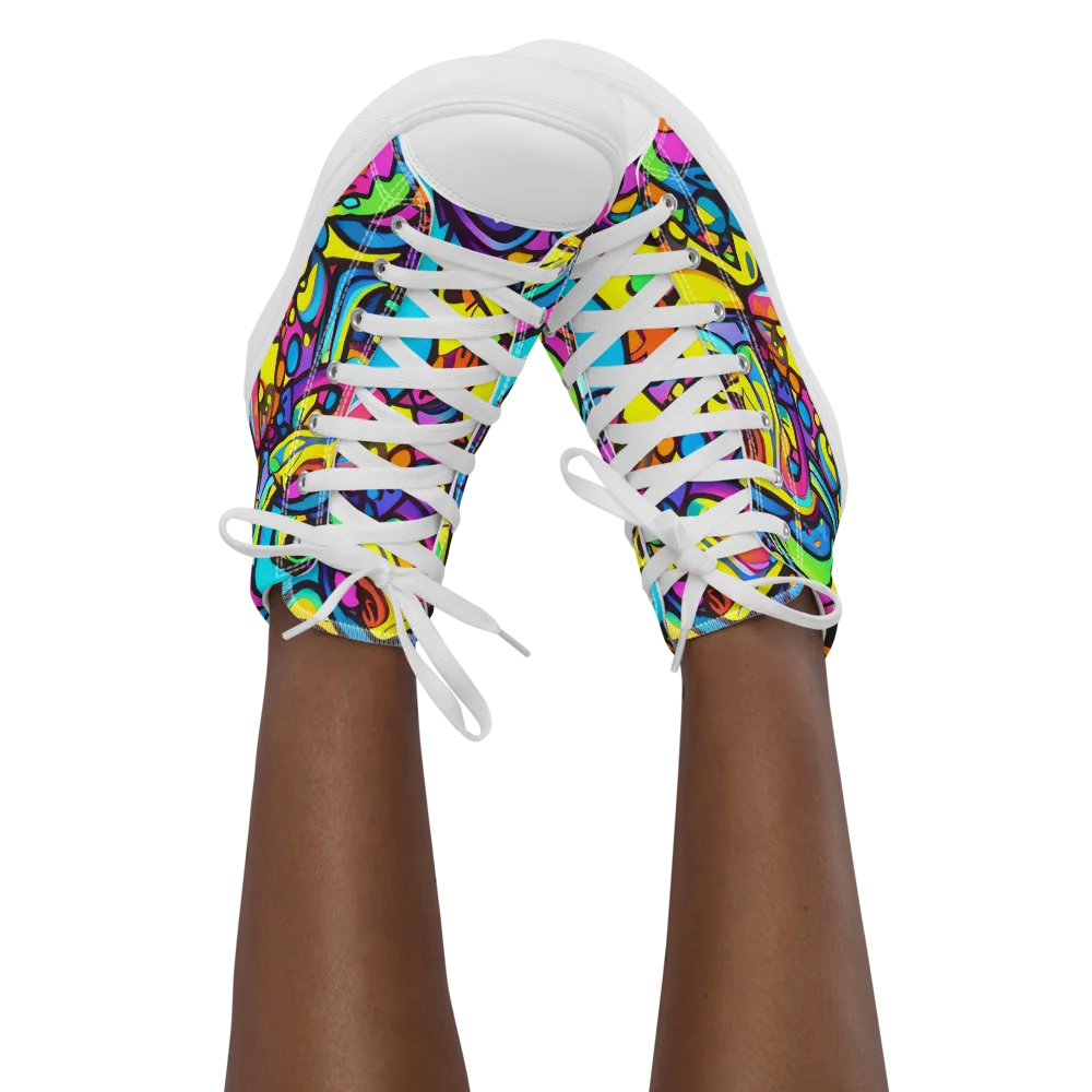 Kaleidoscopic Flow on Women's High Top Canvas Shoes — Front