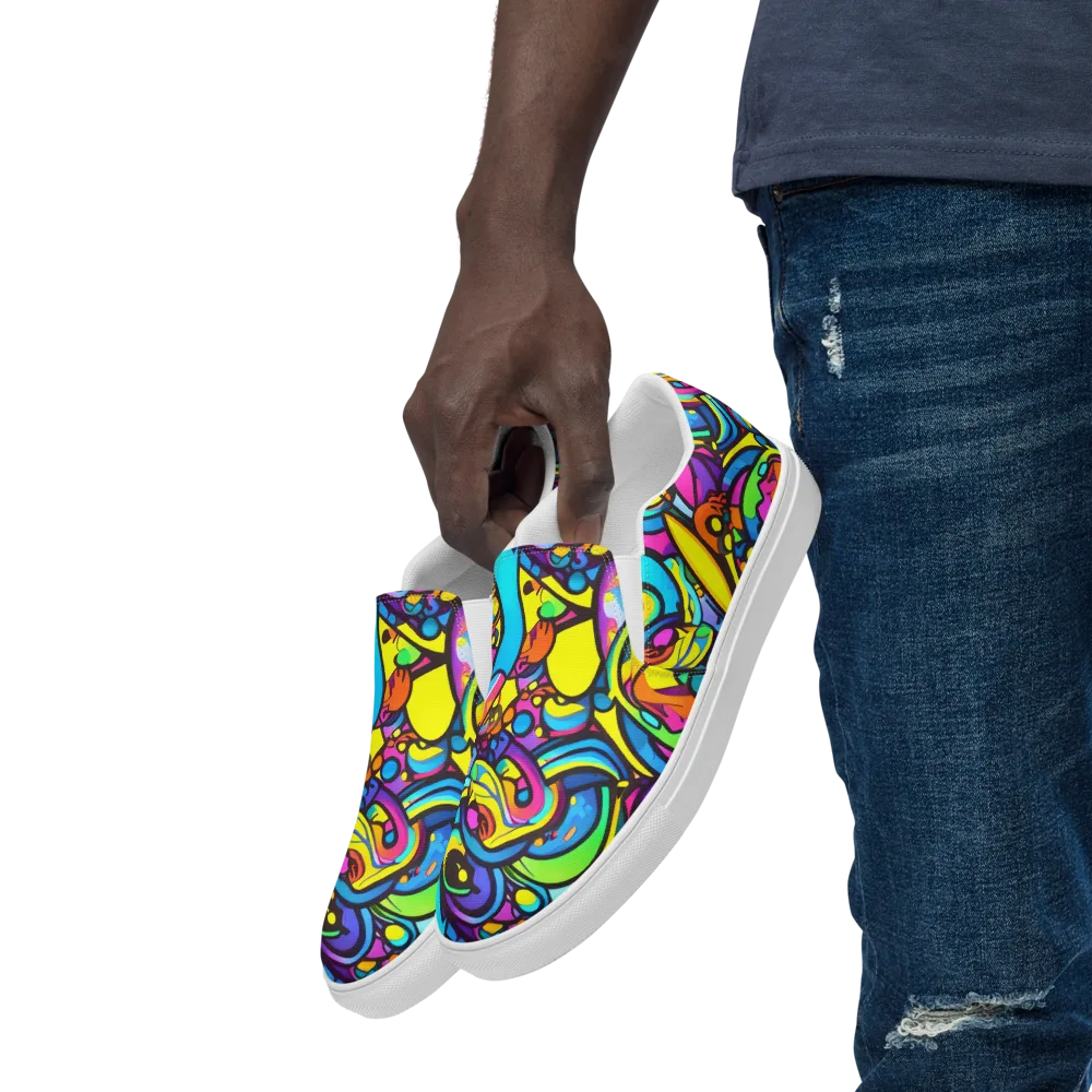 Kaleidoscopic Flow on Men's Slip-On Canvas Shoes — Left Front