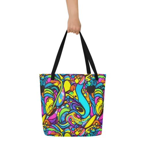 Kaleidoscopic Flow on a Large Tote Bag W/ Pocket