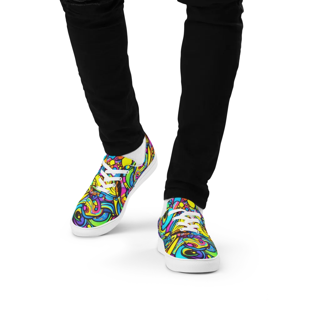 Kaleidoscopic Flow on Men's Lace-Up Canvas Shoes — Front