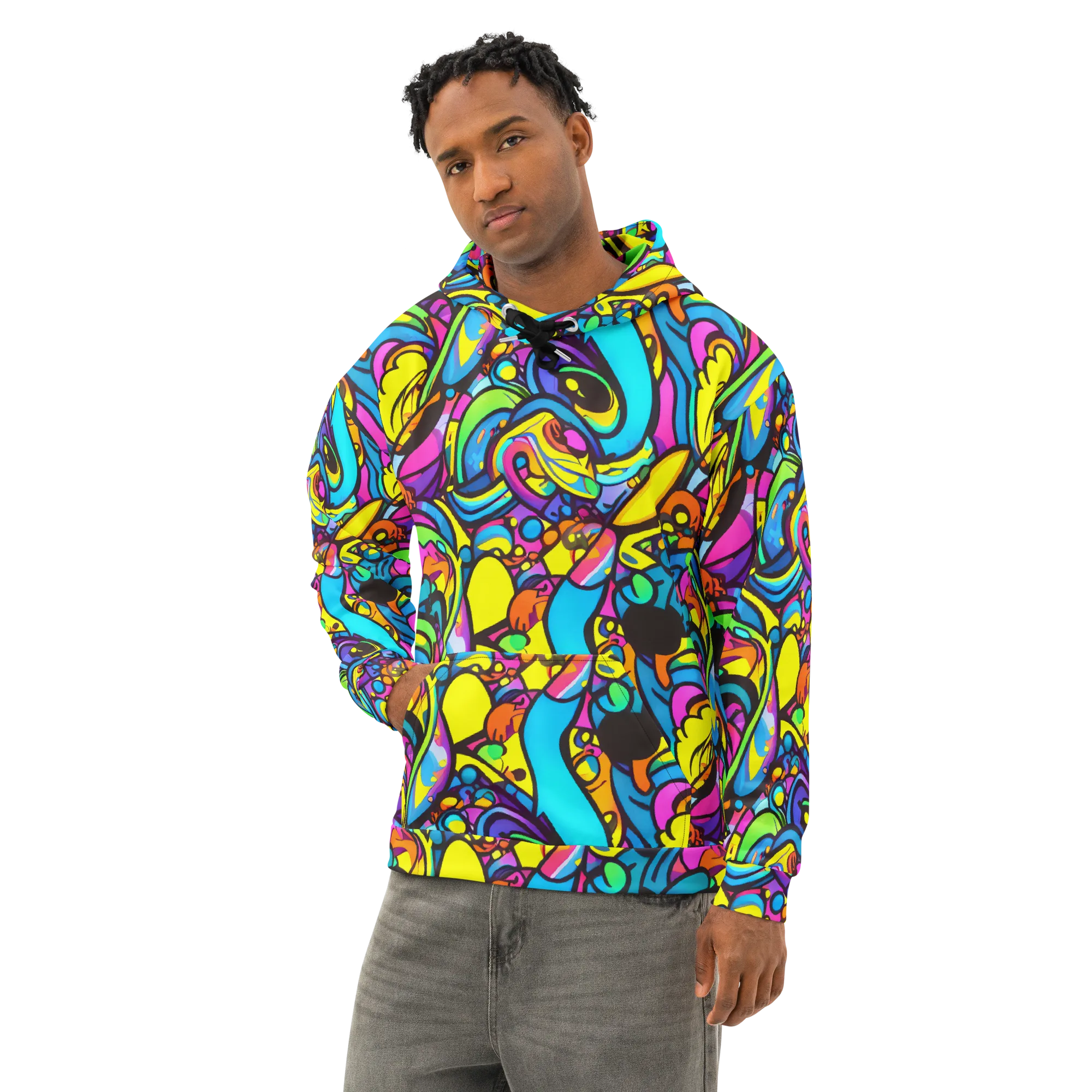 Kaleidoscopic Flow on Cotton Hoodie — Left Front