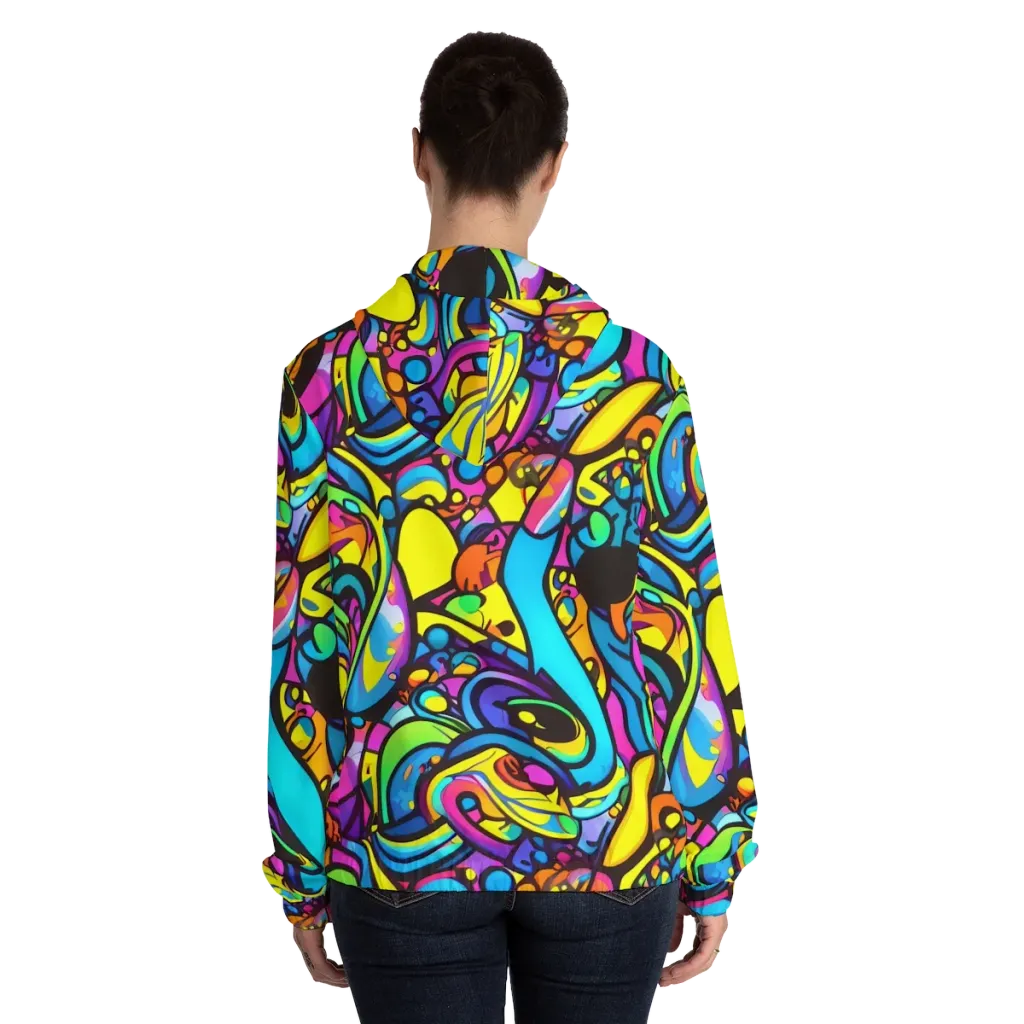Kaleidoscopic Flow on Women's Full-Zip Hoodie — Back On Person