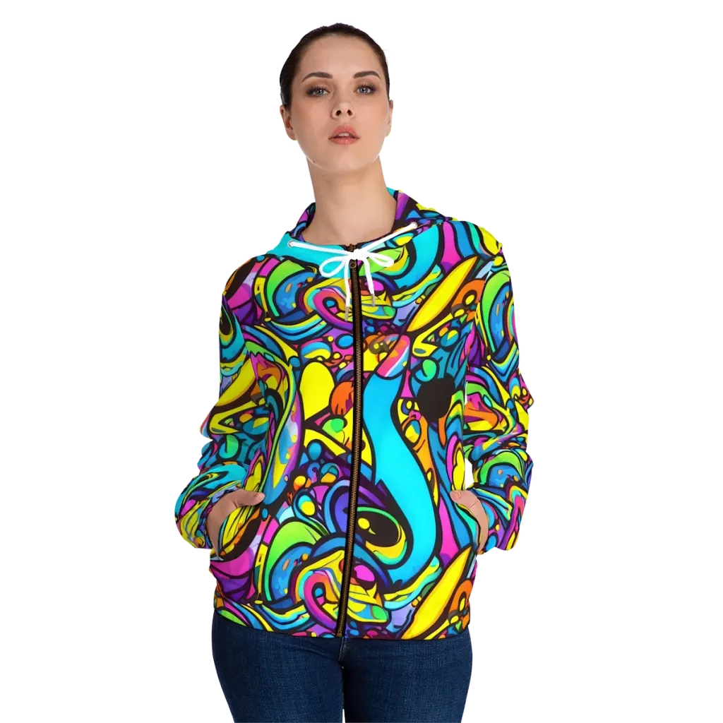 Kaleidoscopic Flow on Women's Full-Zip Hoodie — Front On Person