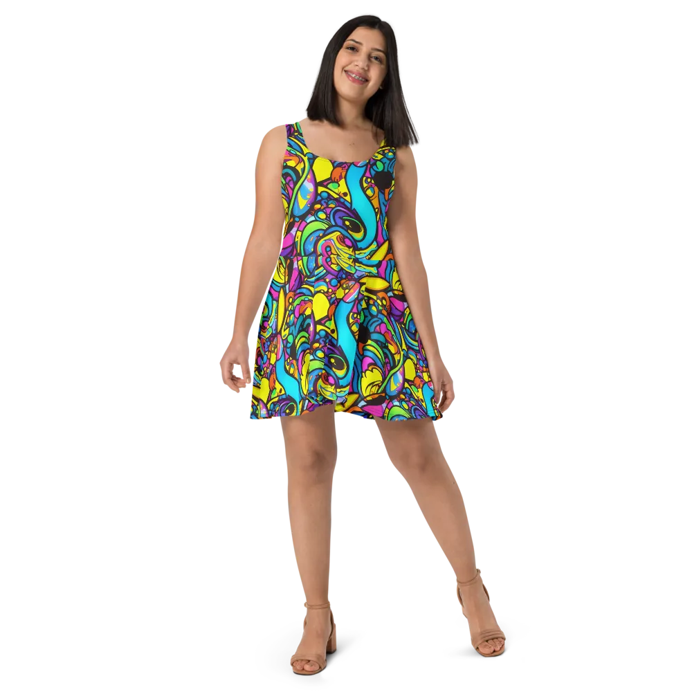 Kaleidoscopic Flow on Skater Dress — Front