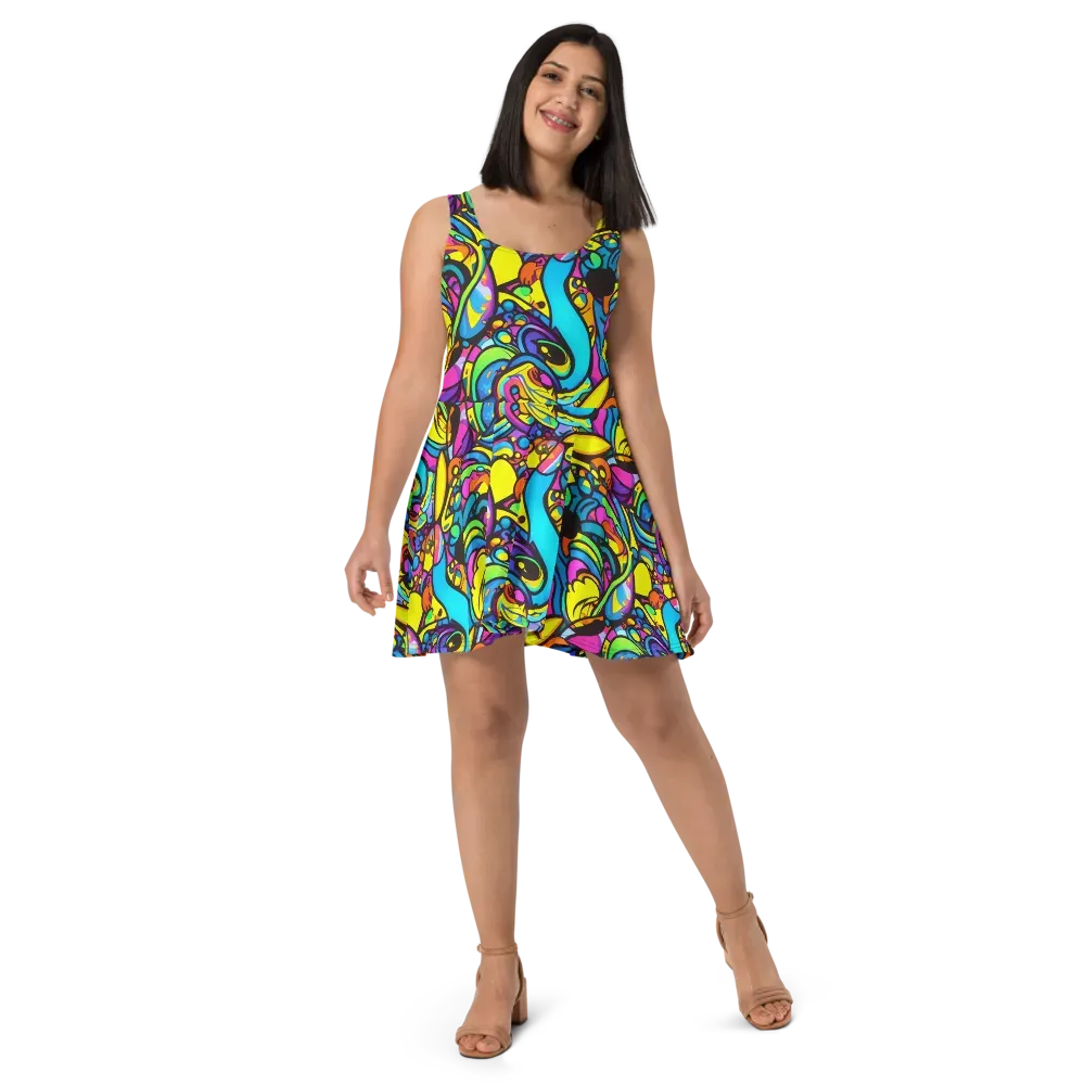 Kaleidoscopic Flow on Skater Dress — Front