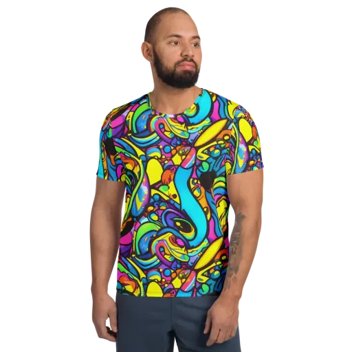 Kaleidoscopic Flow on a Men's Athletic T-Shirt