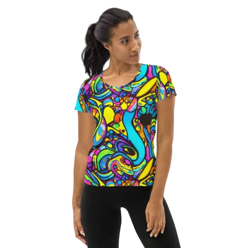 Kaleidoscopic Flow on a Women's Athletic T-Shirt