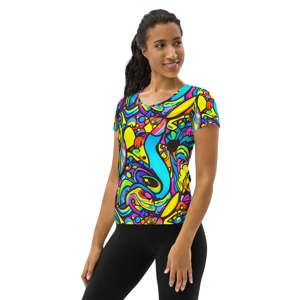 Kaleidoscopic Flow on Women's Athletic T-Shirt — Left