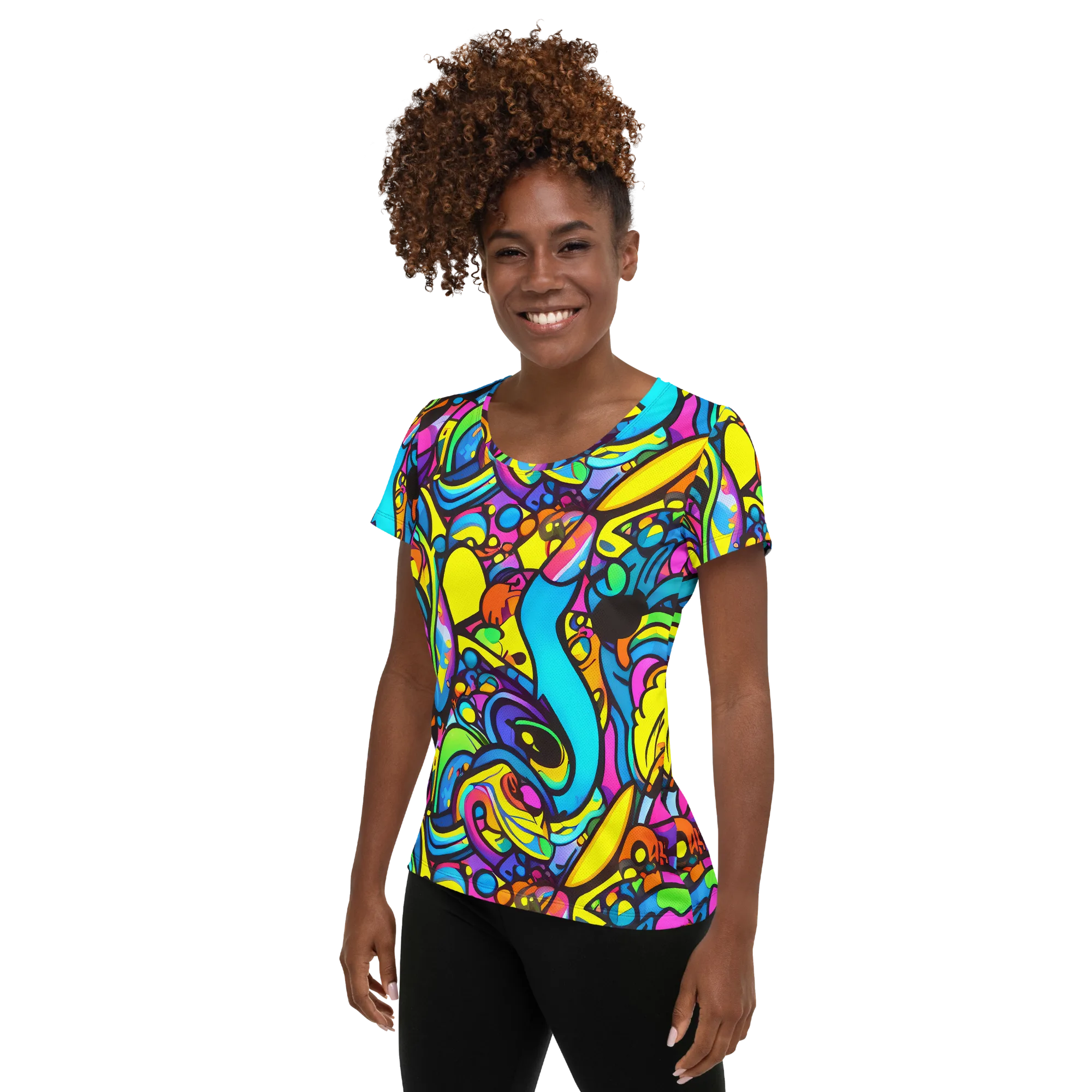 Kaleidoscopic Flow on Women's Athletic T-Shirt — Left