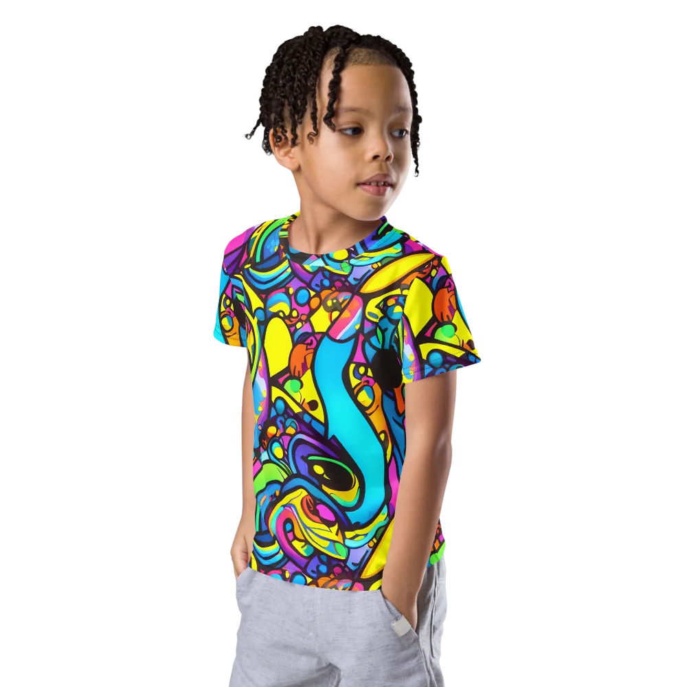 Kaleidoscopic Flow on Kids Crew Neck T-Shirt — Left Front