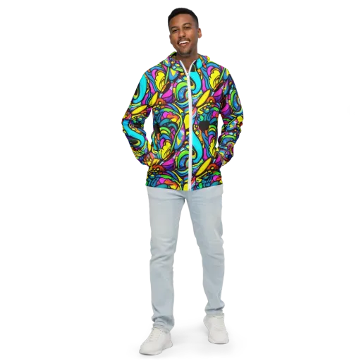 Kaleidoscopic Flow on a Men's Windbreaker
