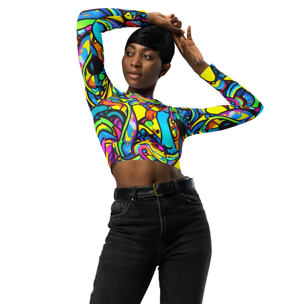 Kaleidoscopic Flow on Long Sleeve Crop Top — Front
