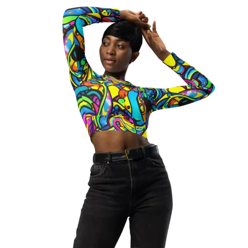 Kaleidoscopic Flow on a Long Sleeve Crop Top