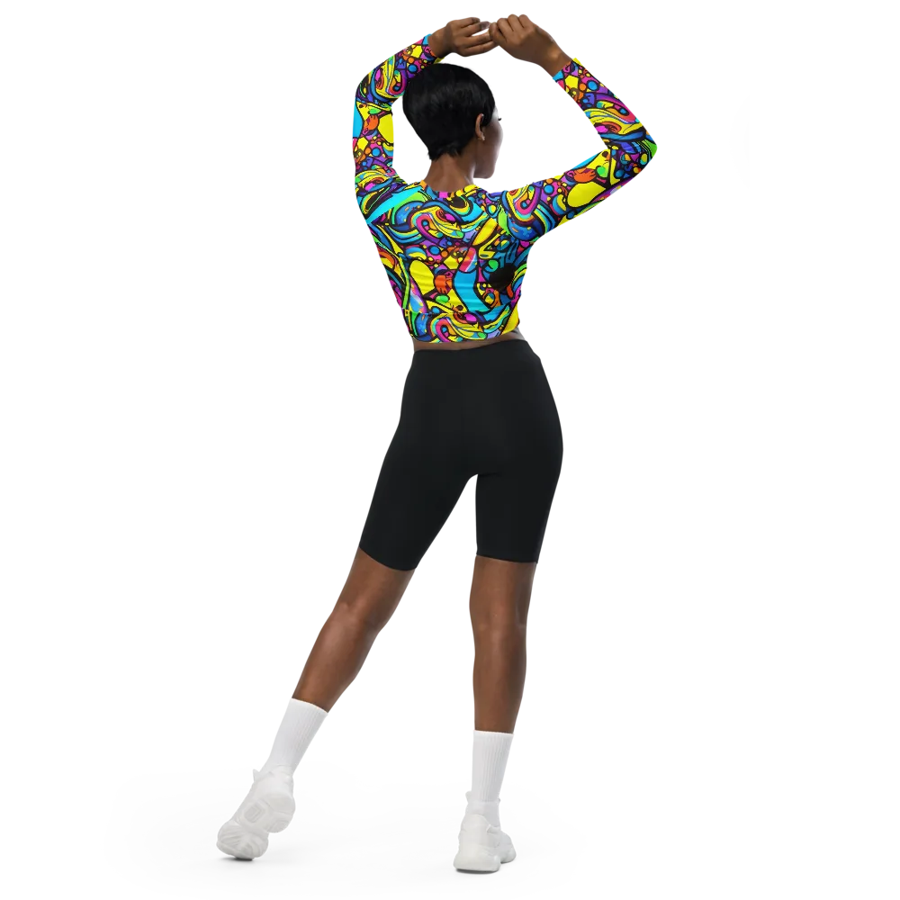 Kaleidoscopic Flow on Long Sleeve Crop Top — Back