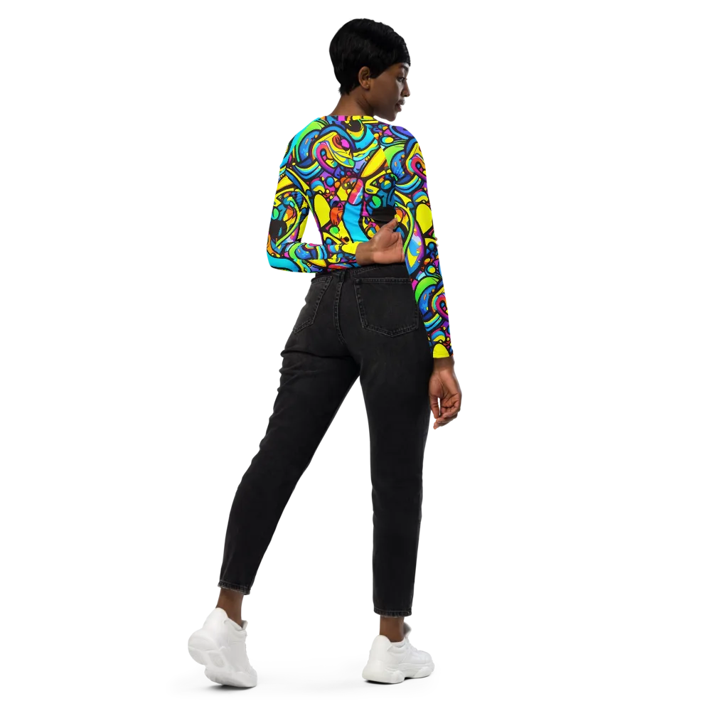 Kaleidoscopic Flow on Long Sleeve Crop Top — Right Back