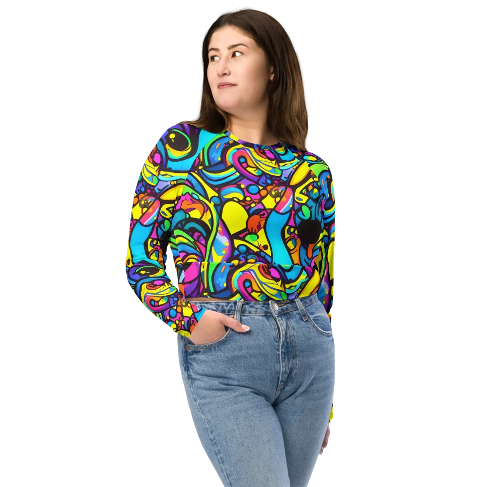Kaleidoscopic Flow on Long Sleeve Crop Top — Front