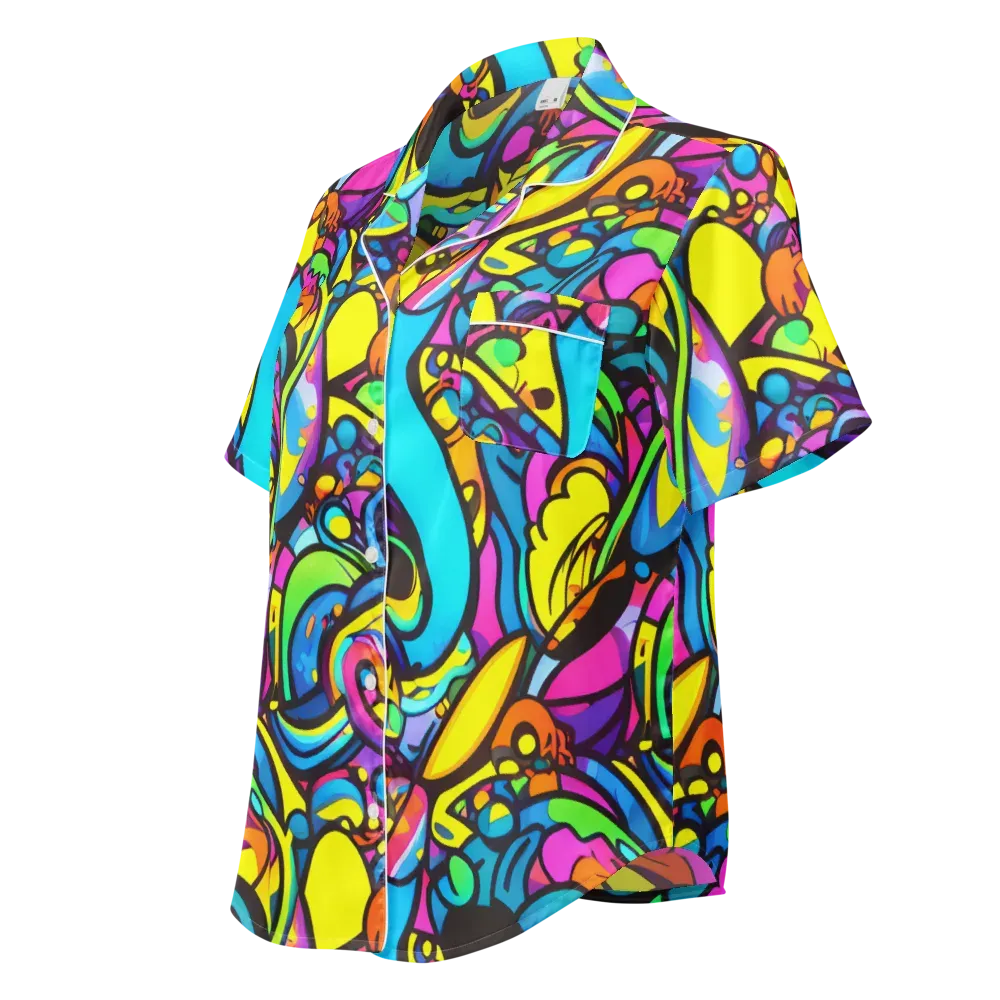 Kaleidoscopic Flow on Women's Short Sleeve Pajama Top — Left Front